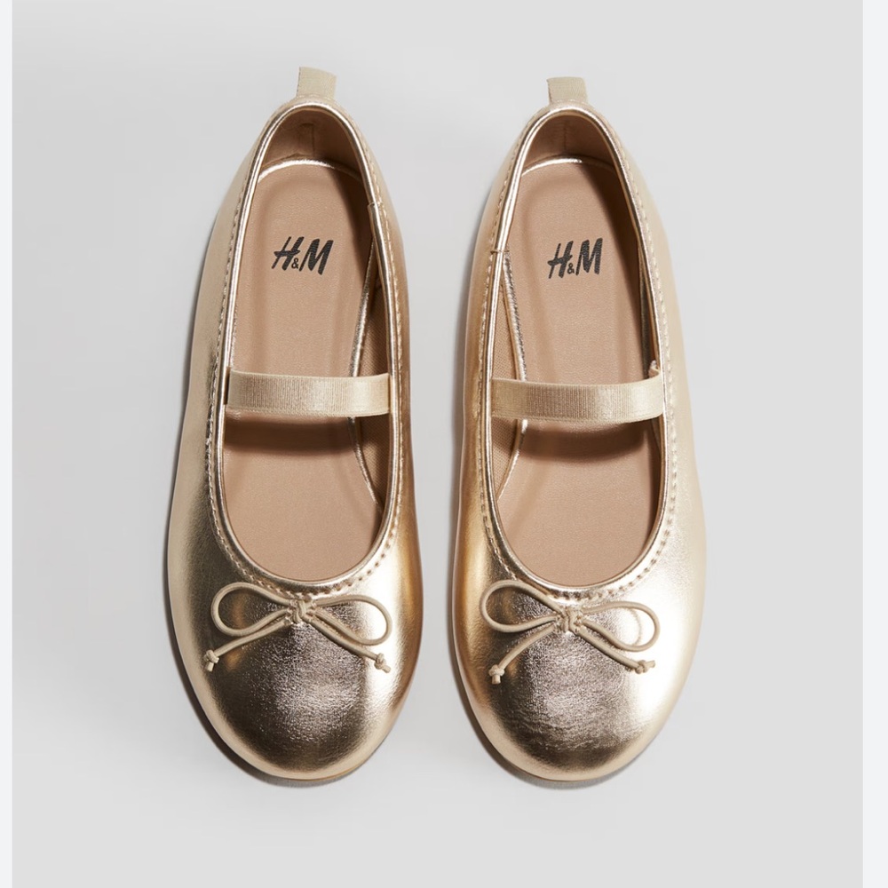 H&M Gold Dress Shoes with Bow Detail